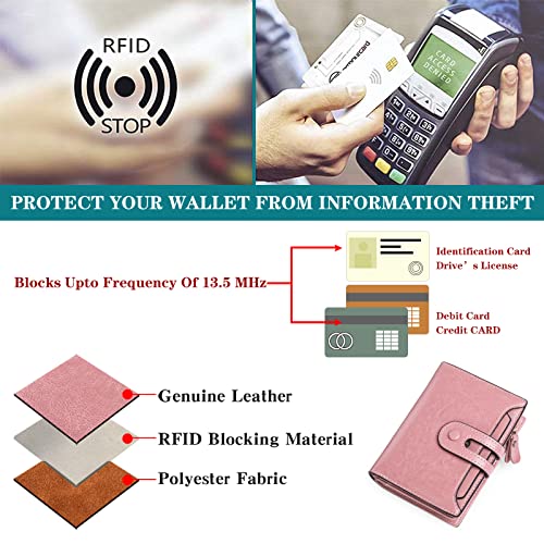 GOIACII Small Women Wallet RFID Blocking Bifold Genuine Leather Purse with Zipper Coin Pocket ID Window