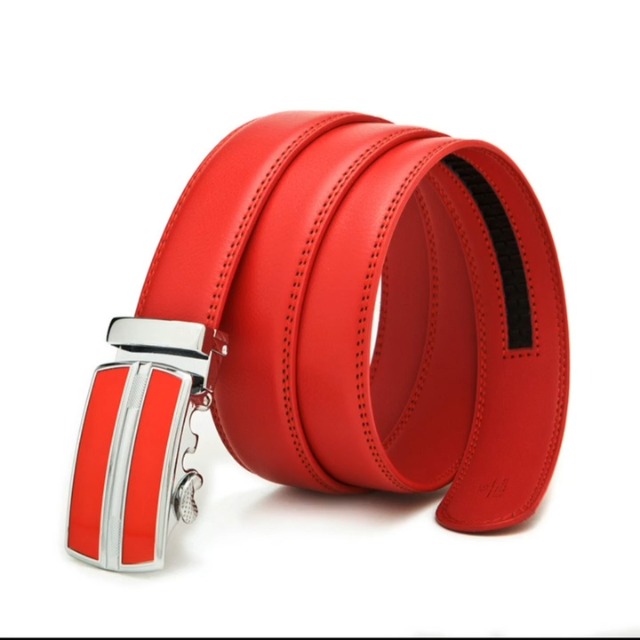 KJIEGBP Men s Belt,Men s Real Leather Ratchet Dress Belt with Automatic Buckle,Elegant Gift Box